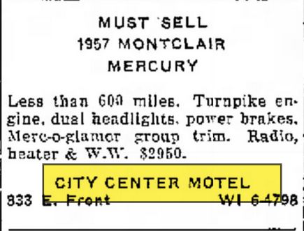 City Center Motel - Aug 1957 Ad (newer photo)
